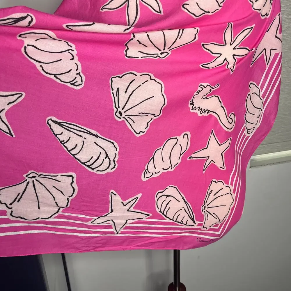 1970s VTG Christian Dior Scarf Pink Seashell Cotton Square 30